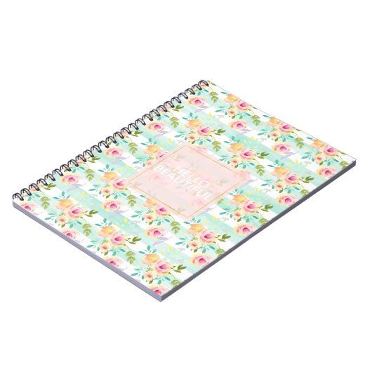 Mint Stripes floral Chic Notizblock (Linke Seite)