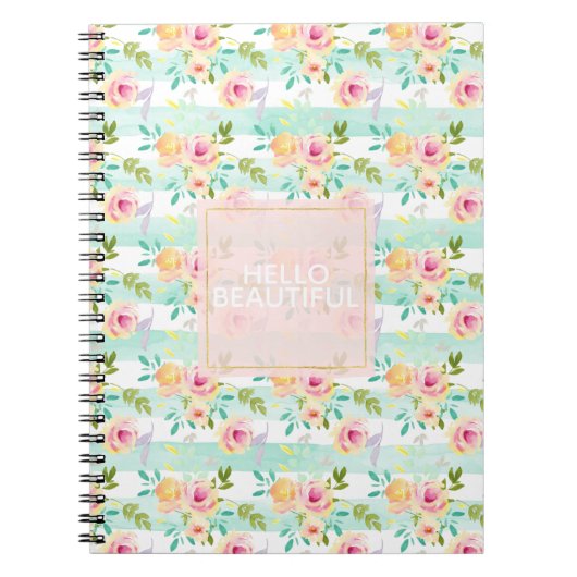 Mint Stripes floral Chic Notizblock (Vorderseite)