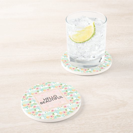 Mint Stripes floral Chic Sandstein Untersetzer (Seite)