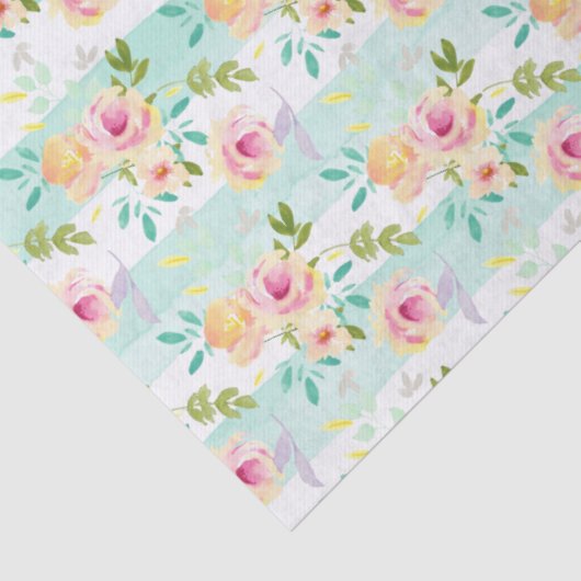 Mint Stripes floral Chic Seidenpapier (Detail)