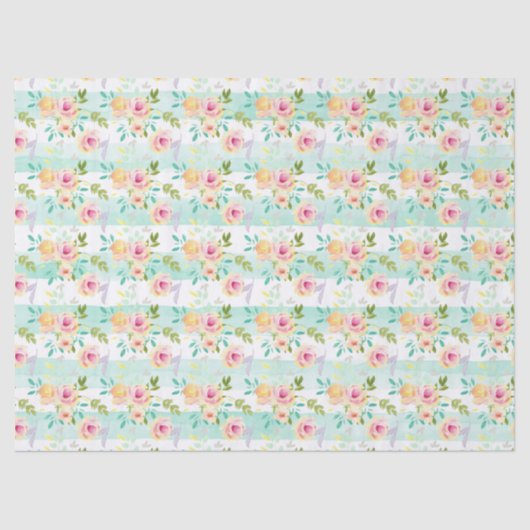 Mint Stripes floral Chic Seidenpapier (Vorderseite)
