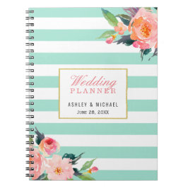 Mint Stripes Floral Wedding Planner Gästebuch Notizblock