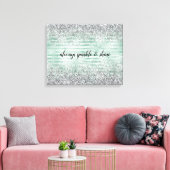 Mint Stripes Glam Glitz Silver Glitzer Leinwanddruck (Insitu (Wohnzimmer))