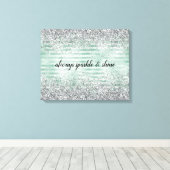 Mint Stripes Glam Glitz Silver Glitzer Leinwanddruck (Insitu (Holzboden))