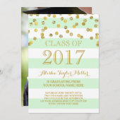 Mint Stripes Gold Confetti Foto 2017 Abschluss Einladung (Vorne/Hinten)