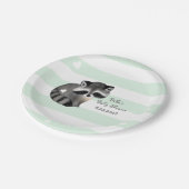 Mint Stripes Heart Raccoon Party Papierplatte Pappteller (Schrägansicht)