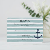 Mint Stripes Nautical Anchor Beach Hochzeit UAWG RSVP Karte (Stehend Vorderseite)