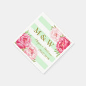 Mint Stripes Pink Watercolor Wedding Monogram Serviette (Ecke)