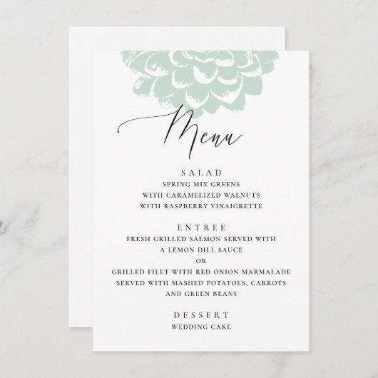 Mint sukkulent. Einfache Hochzeit mit Blumenkaktee Menükarte (Vorne/Hinten)