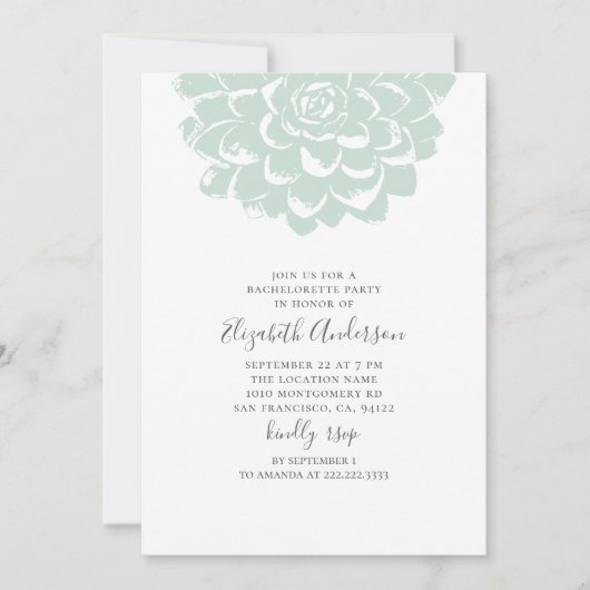 Mint sukkulent. Moderner Kaktus-Junggeselinnen-Abs Einladung (Vorderseite)