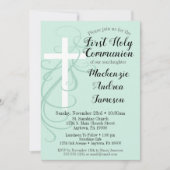 Mint Swirl Cross Erste Heilige Kommunion Einladung (Vorderseite)