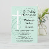 Mint Swirl Cross Erste Heilige Kommunion Einladung (Stehend Vorderseite)