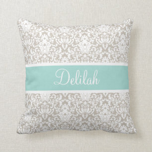 Mint Tan White Damask Custom Kissen