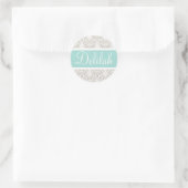 Mint Tan White Damask Custom Runder Aufkleber (Tasche)