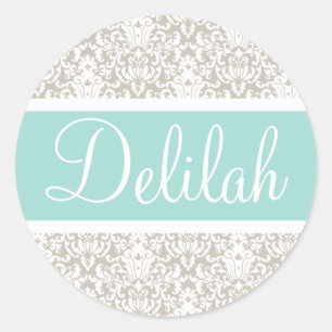 Mint Tan White Damask Custom Runder Aufkleber