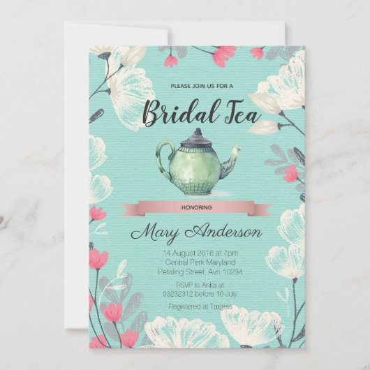Mint Tea Party Bridal Dusche Einladung (Vorderseite)