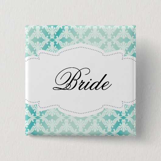 MINT & Teal Damast Braut Button (Vorderseite)