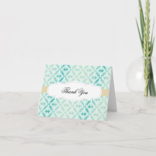 Mint Teal Gold Damask Thank You Dankeskarte (Vorderseite)