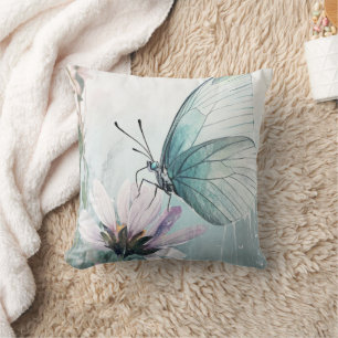 Mint Teal Schmetterling Soft Pastel Floral Kissen