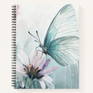 Mint Teal Schmetterling Soft Pastel Floral Notizblock