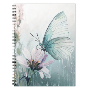 Mint Teal Schmetterling Soft Pastel Floral Notizblock