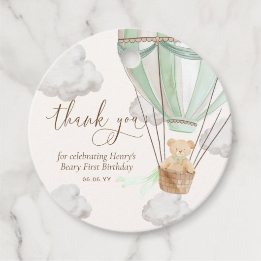 Mint Teddy Bear Danke, dass Sie beary First Birthd Geschenkanhänger (Vorderseite)