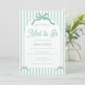 Mint To Be Bow Stripes Bridal Shower Einladung (Stehend Vorderseite)
