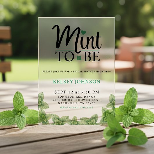 Mint to Be Mint Leaf Bridal Shower Acryleinladungen