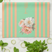 Mint Top with Orange Stripes Floral  Geschirrtuch (Gefaltet)