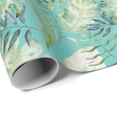 Mint Tropical Green Blätter Geschenkpapier (Rolleneckpunkt)