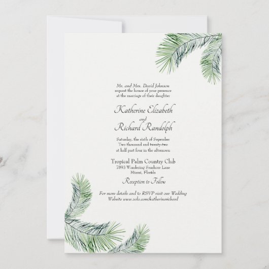 Mint Tropical Palm Ein Ort Hochzeitswebsite Einladung (Vorderseite)
