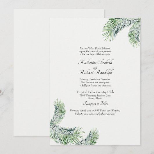Mint Tropical Palm Ein Ort Hochzeitswebsite Einladung (Vorne/Hinten)