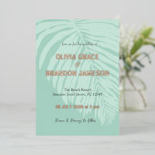 Mint Tropical Palm Leaf Hochzeit Folieneinladung (Stehend vorne)