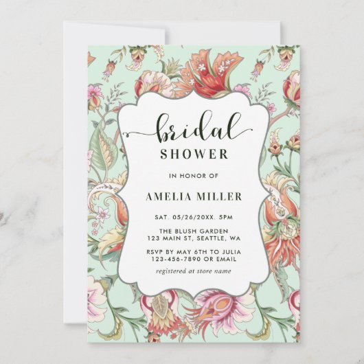 Mint | Tropische Fantasie Boho Floral Brautparty Einladung (Vorderseite)