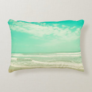Mint Türkis Retro-Strandhintergrund,vintage,Strand Dekokissen