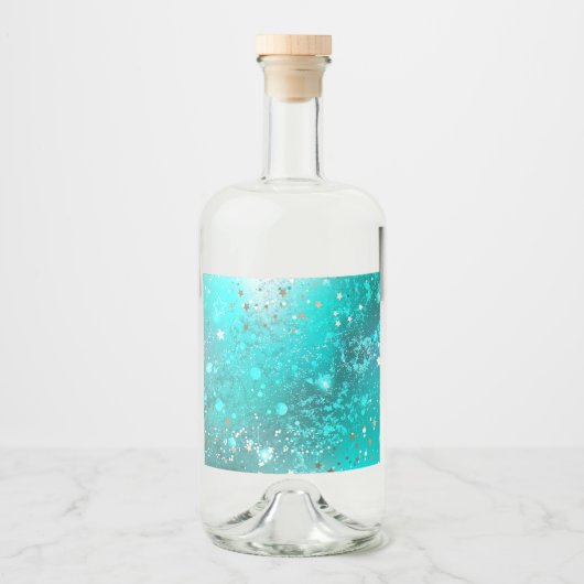 Mint Turquoise Foil Hintergrund Alkoholflaschenetikett (Vorderseite)