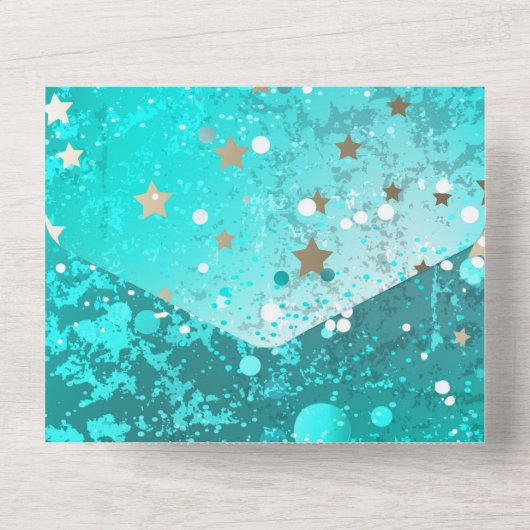 Mint Turquoise Foil Hintergrund All In One Einladung (Rückseite)