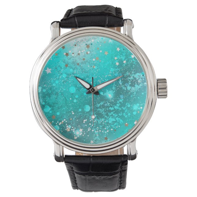 Mint Turquoise Foil Hintergrund Armbanduhr (Vorderseite)