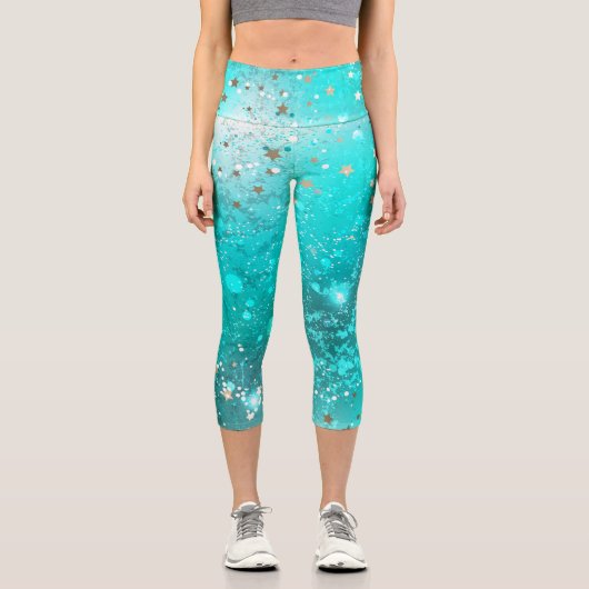 Mint Turquoise Foil Hintergrund Capri Leggings (Vorderseite)