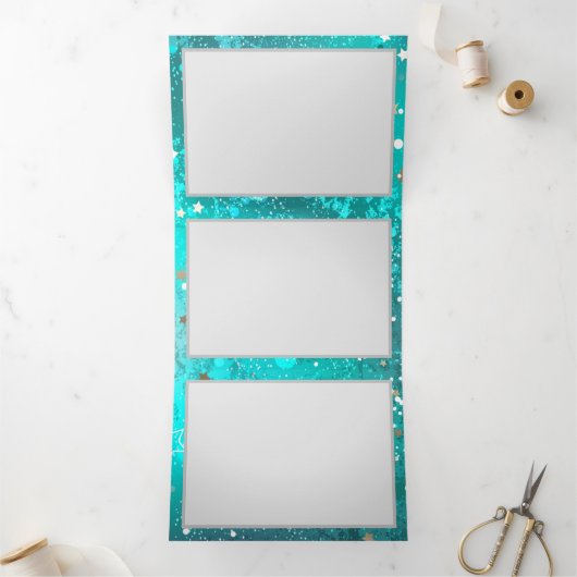 Mint Turquoise Foil Hintergrund Dreifach Gefaltete Einladung (Innenseite)