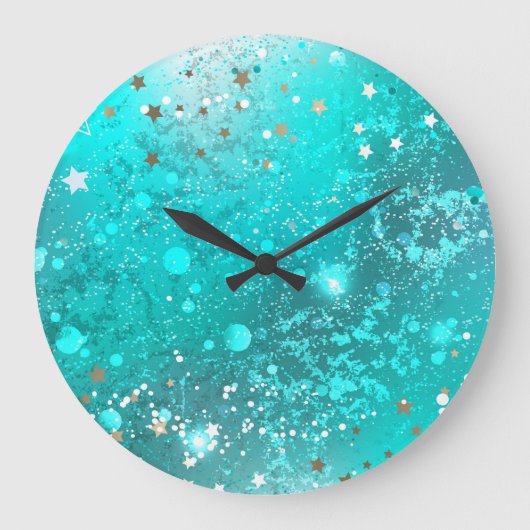 Mint Turquoise Foil Hintergrund Große Wanduhr (Vorderseite)