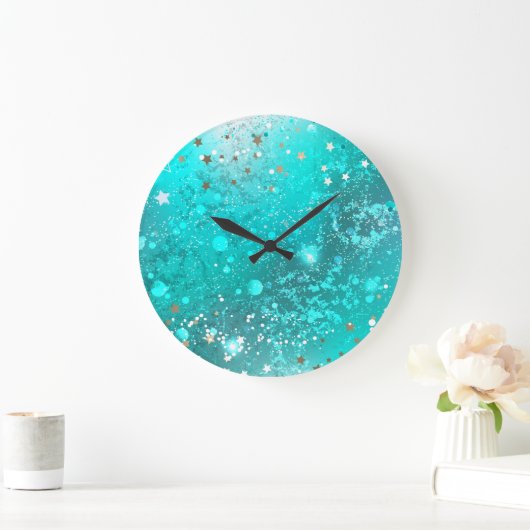 Mint Turquoise Foil Hintergrund Große Wanduhr (Zuhause)