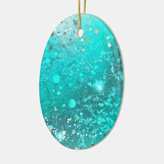 Mint Turquoise Foil Hintergrund Keramik Ornament (Links)