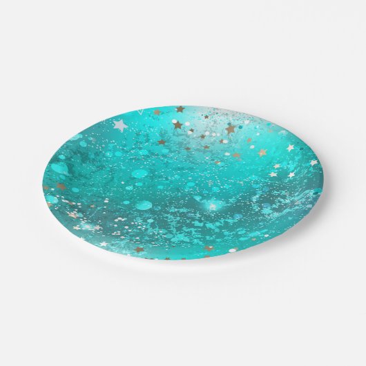 Mint Turquoise Foil Hintergrund Pappteller (Schrägansicht)