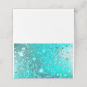 Mint Turquoise Foil Hintergrund Platzkarte (Außenseite Aufgefaltet)