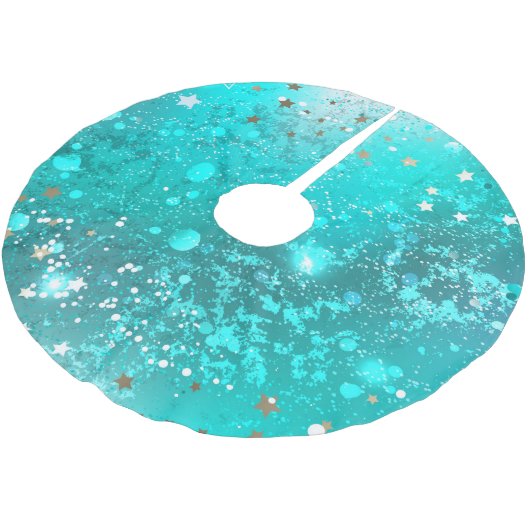 Mint Turquoise Foil Hintergrund Polyester Weihnachtsbaumdecke (Schrägansicht)
