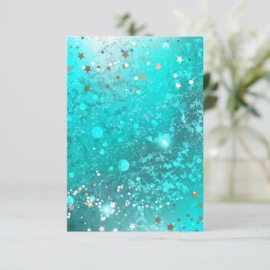 Mint Turquoise Foil Hintergrund RSVP Karte (Stehend Vorderseite)
