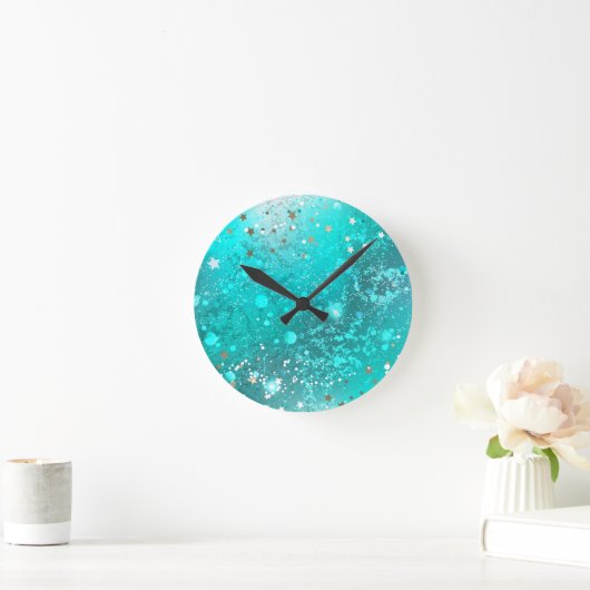 Mint Turquoise Foil Hintergrund Runde Wanduhr (Zuhause)