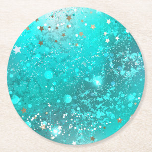 Mint Turquoise Foil Hintergrund Runder Pappuntersetzer