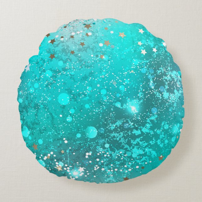 Mint Turquoise Foil Hintergrund Rundes Kissen (Vorderseite)